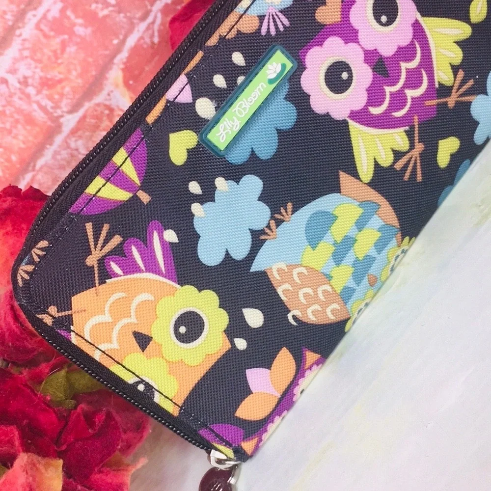 Lily Bloom Whimsical Give a Hoot Owl Print Zippered Wallet